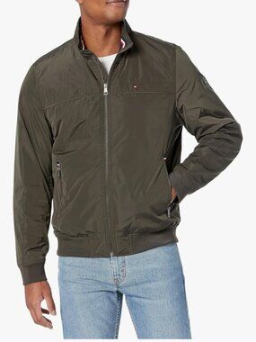 Tommy Hilfiger Men's Performance Green Water & Wind Resistant Bomber Jacket